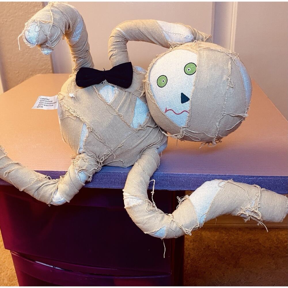Creepy-Cute 18” Mummy Plush Shelf Sitter • Tim Burton Halloween Decor